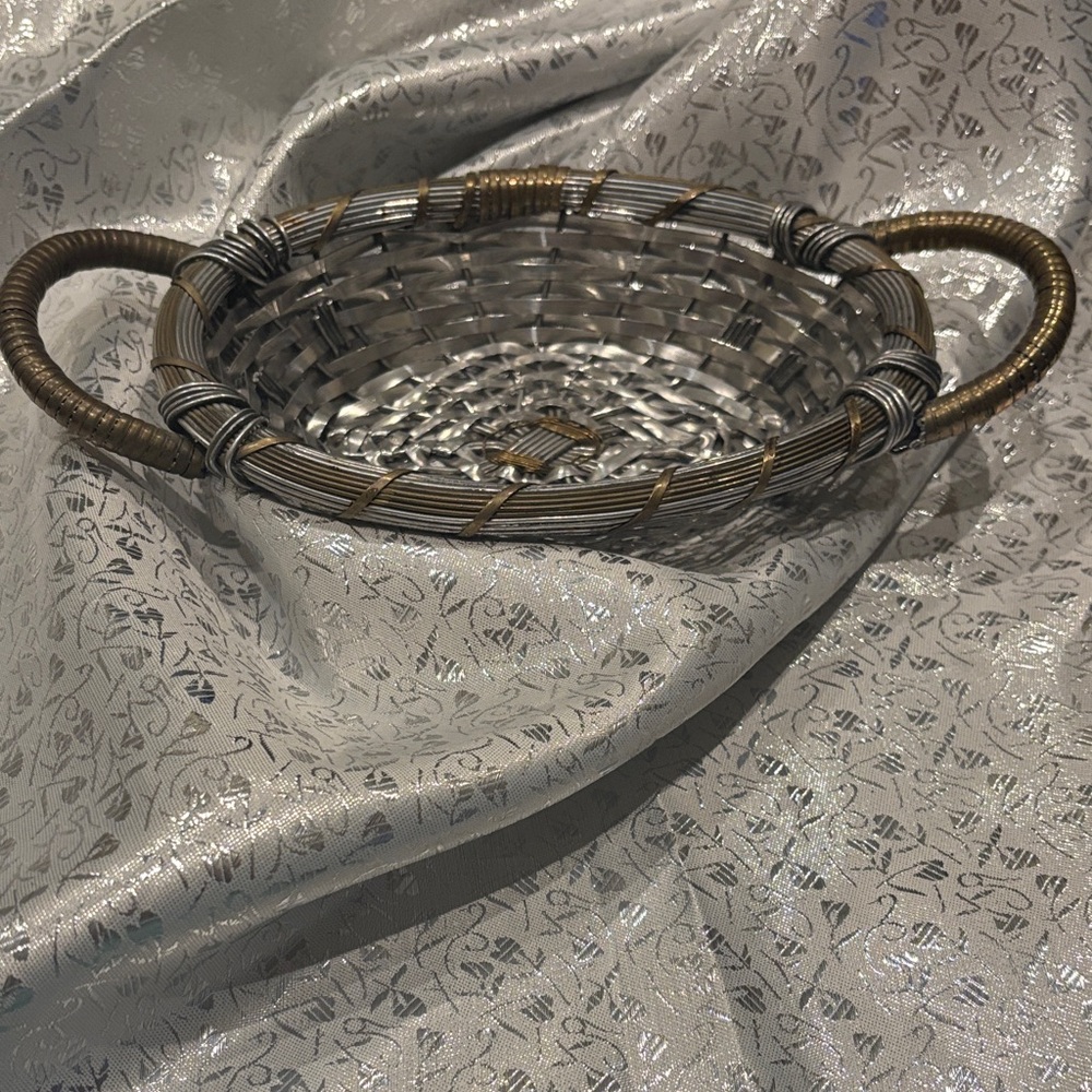 Elegant Silver and Gold Woven Basket